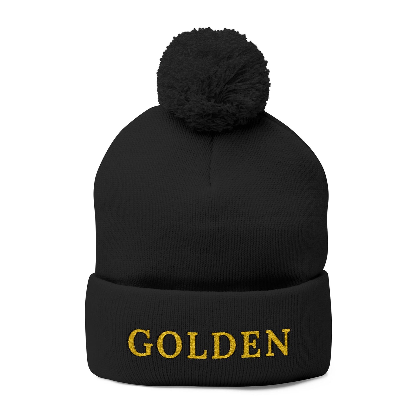 Embroidery Golden Pom-Pom Knit Cap