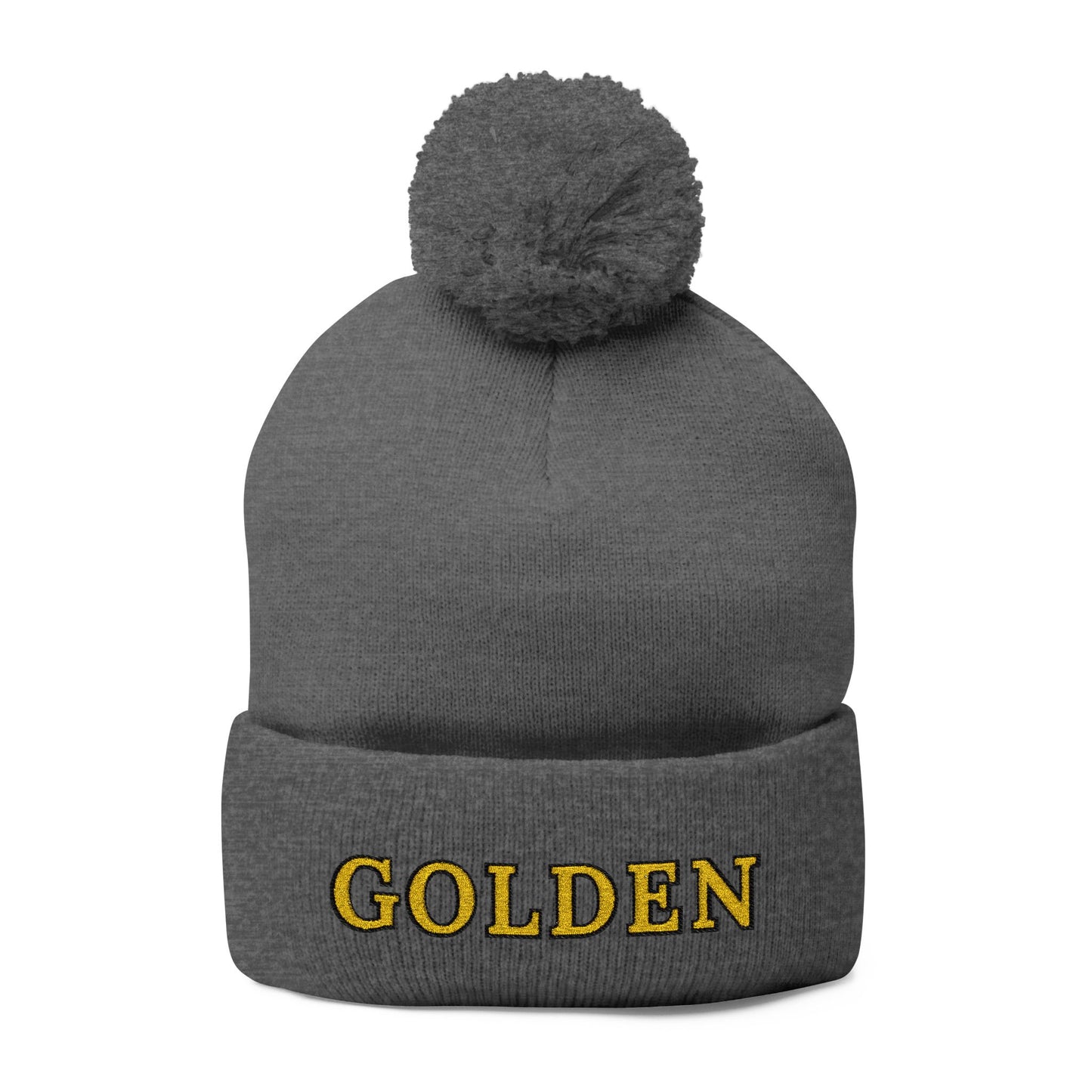 Embroidery Golden Pom-Pom Knit Cap
