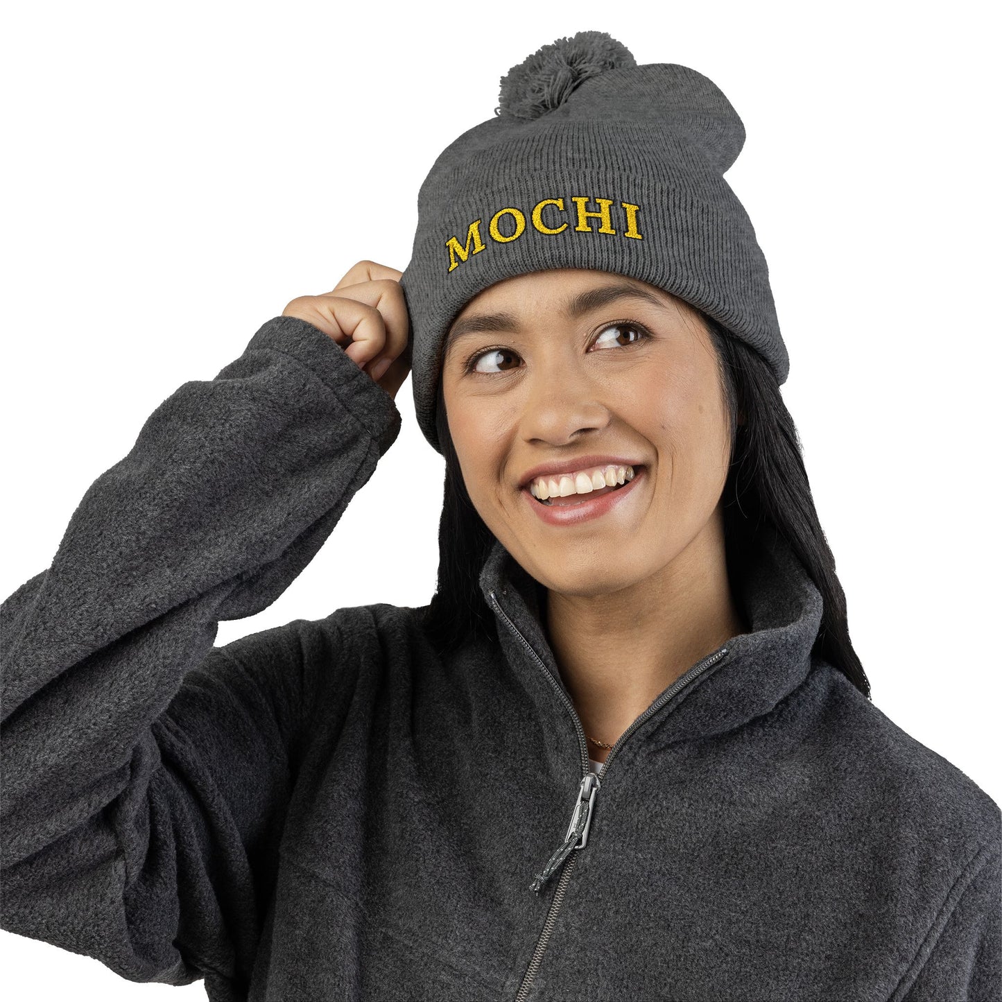 Embroidery Mochi Uni Pom-Pom Knit Cap