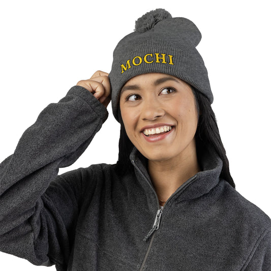Embroidery Mochi Uni Pom-Pom Knit Cap